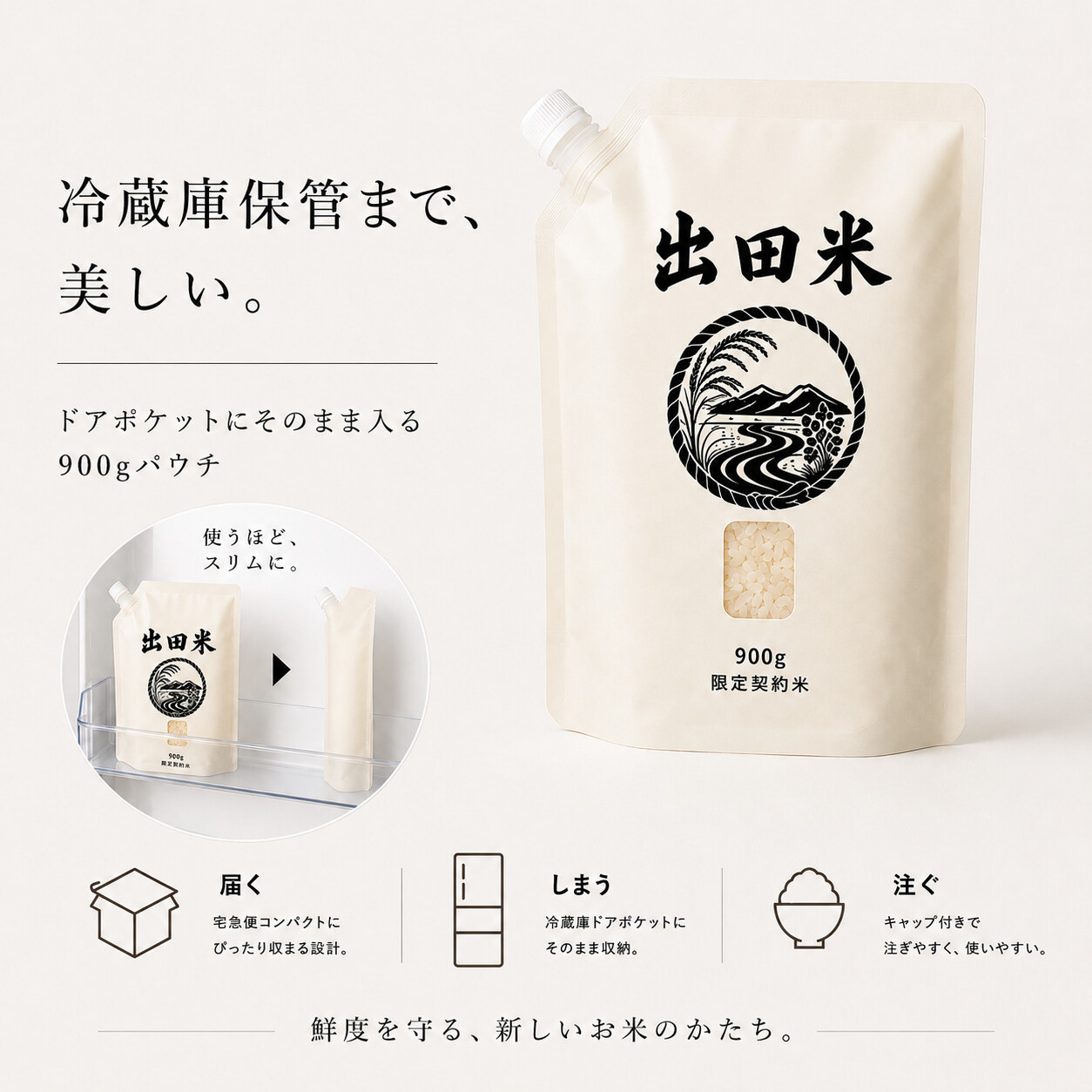 出田米 冷蔵庫ドアポケット収納パウチ 900g